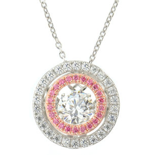 Sterling Silver Dancing Synthetic Diamond Rose Halo Necklace