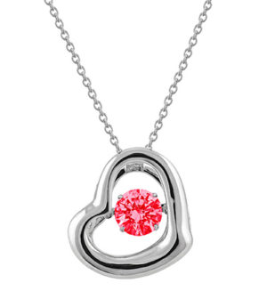 Sterling Silver Dancing Red Synthetic Diamond Heart Shaped Necklace