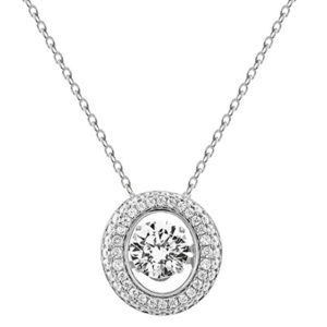 Sterling Silver Dancing Synthetic Diamond Round Pave Necklace