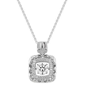 Sterling Silver Dancing Synthetic Diamond Antique Square Necklace