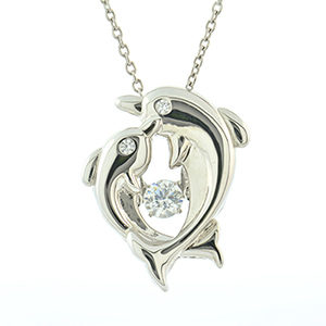 Sterling Silver Dancing Synthetic Diamond Dolphin Necklace