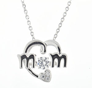 Sterling Silver Dancing Synthetic Diamond Mom Necklace