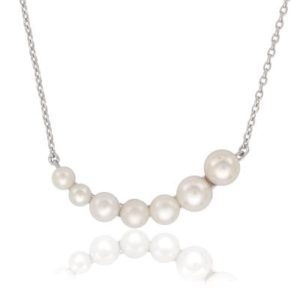 Sterling Silver Curved Graduated Pearl Necklace