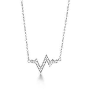 Sterling Silver Heartbeat Necklace with Synthetic Diamonds