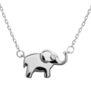 Sterling Silver Elephant Necklace with Synthetic Diamond Eye