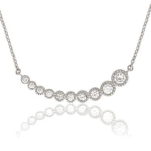 Sterling Silver Graduated Synthetic Diamonds Curved Necklace