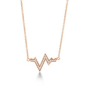 Rose Gold Plated Heart Beat Necklace with Synthetic Diamonds