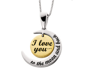 Sterling Silver and 18K Yellow Gold Overlay I love you to the moon and back Necklace