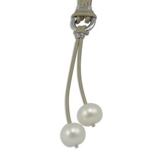 Sterling Silver And Leather Double Pearl Necklace- Lariat