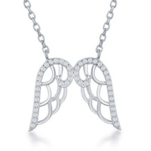 Sterling Silver Angel Wing Necklace with Synthetic Diamonds