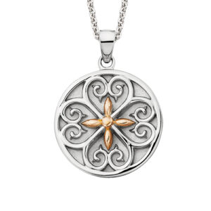 Sterling Silver with Rose Gold Accents Grace Collection Disc Necklace