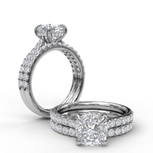 Classic Cushion Cut Engagement Ring with a Subtle Diamond Splash