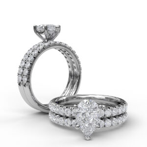 Five-Prong Pear Cut Solitaire Ring With Pave