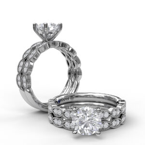 Classic Diamond Engagement Ring with Detailed Milgrain Band