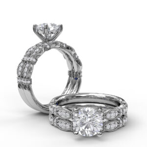 Classic Diamond Engagement Ring with Detailed Milgrain Band