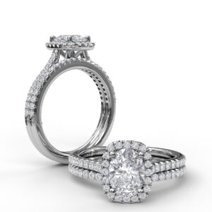 Oval Center Diamond With Cushion Halo Engagement Ring