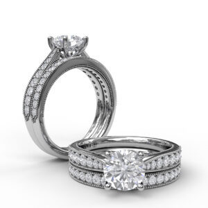 Classic Diamond Engagement Ring with Detailed Milgrain Band