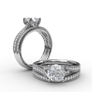 Classic Diamond Engagement Ring with Detailed Milgrain Band