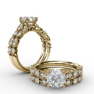 Classic Diamond Engagement Ring with Detailed Milgrain Band