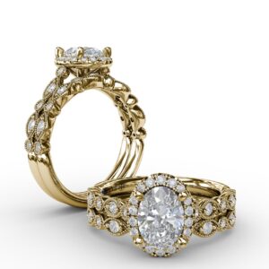 Classic Diamond Engagement Ring with Detailed Milgrain Band