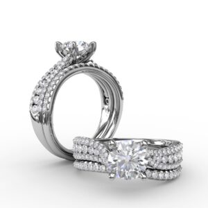 Contemporary Solitaire Engagement Ring With Multi-Row Tapered Diamond Band