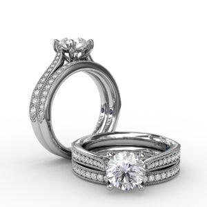 Classic Solitaire Engagement Ring With Milgrain Diamond Band