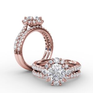 Contemporary Engagement Ring With Prong-Set Diamond Halo