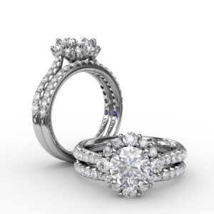 Contemporary Engagement Ring With Prong-Set Diamond Halo