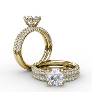 All-Over Pave Diamond Solitaire Engagement Ring With Hidden Halo