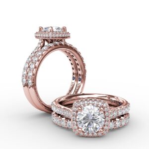 Cushion-Shaped Waterfall Halo Diamond Engagement Ring