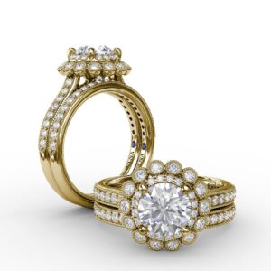 Vintage Double Halo Engagement Ring With Milgrain Details