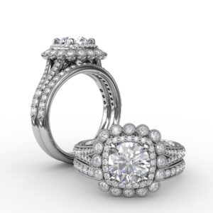 Vintage Double Halo Engagement Ring With Milgrain Details