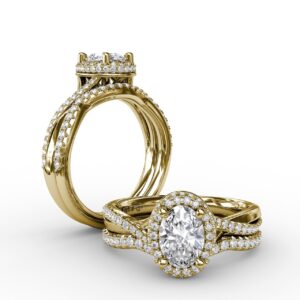 Oval Waterfall Halo Engagement Ring With Twisted Shank