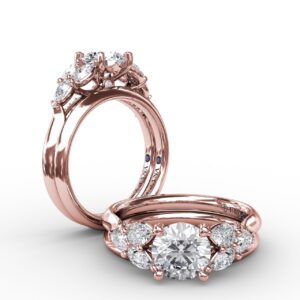 Floral Multi-Stone Engagement Ring With Diamond Leaves