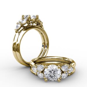 Floral Multi-Stone Engagement Ring With Diamond Leaves