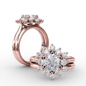 Contemporary Floral Halo Diamond Engagement Ring