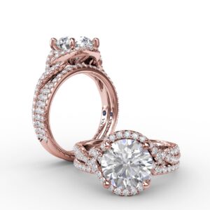 Contemporary Round Diamond Halo Engagement Ring With Twisted Shank