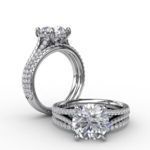 Classic Hidden Halo Round Diamond Solitaire Engagement Ring With Split-Diamond Shank