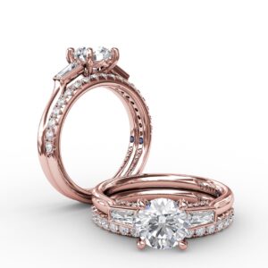 Three-Stone Round Diamond Engagement Ring With Tapered Baguettes