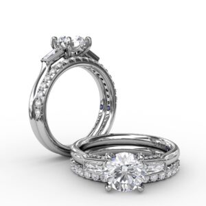 Three-Stone Round Diamond Engagement Ring With Tapered Baguettes