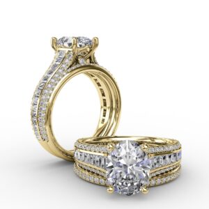 Oval Diamond Solitaire Engagement Ring With Baguettes and Pav??