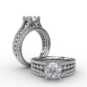 Round Diamond Engagement Ring With Triple-Row Diamond Band