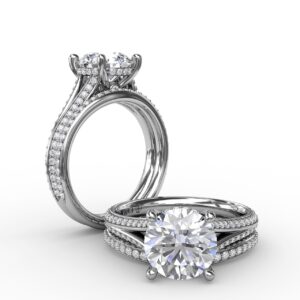 Contemporary Solitaire Diamond Engagement Ring With Split-Shank Diamond Band