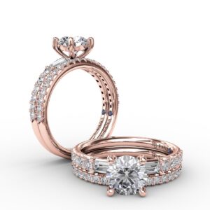 Contemporary Diamond Solitaire Engagement Ring With Baguettes