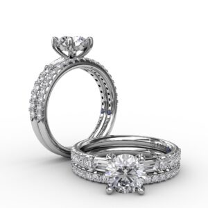 Contemporary Diamond Solitaire Engagement Ring With Baguettes