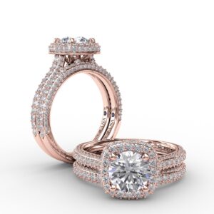 Cushion-Shaped Waterfall Halo Engagement Ring With Pav?? Band