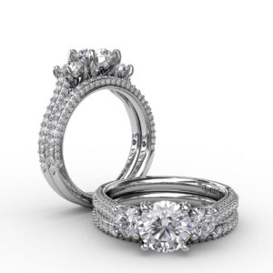 Classic Three-Stone Round Diamond Engagement Ring With Pav?? Band