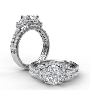 Three Stone Halo Engagement Ring