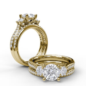 Classic Three Stone Single Row Engagement Ring