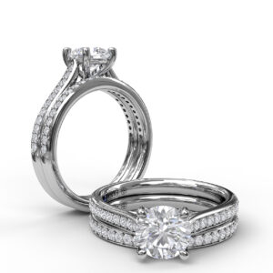 Cathedral Single Row Pave Engagement Ring